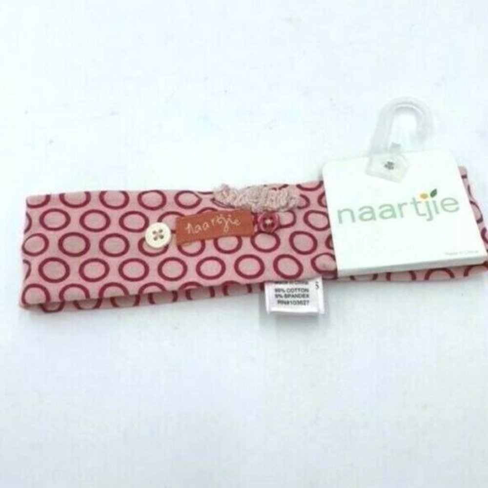 NWT Naartjie OS Headband Light Pink Circle Polka Dot Flower Button Logo